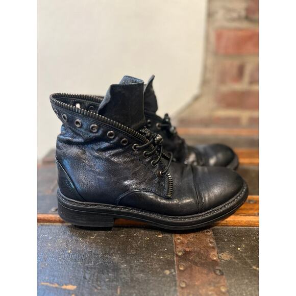 The Shoe Box Leather Combat Boots Women's 6 Bronze Blue Skull Head Punk Goth UK - Picture 3 of 10